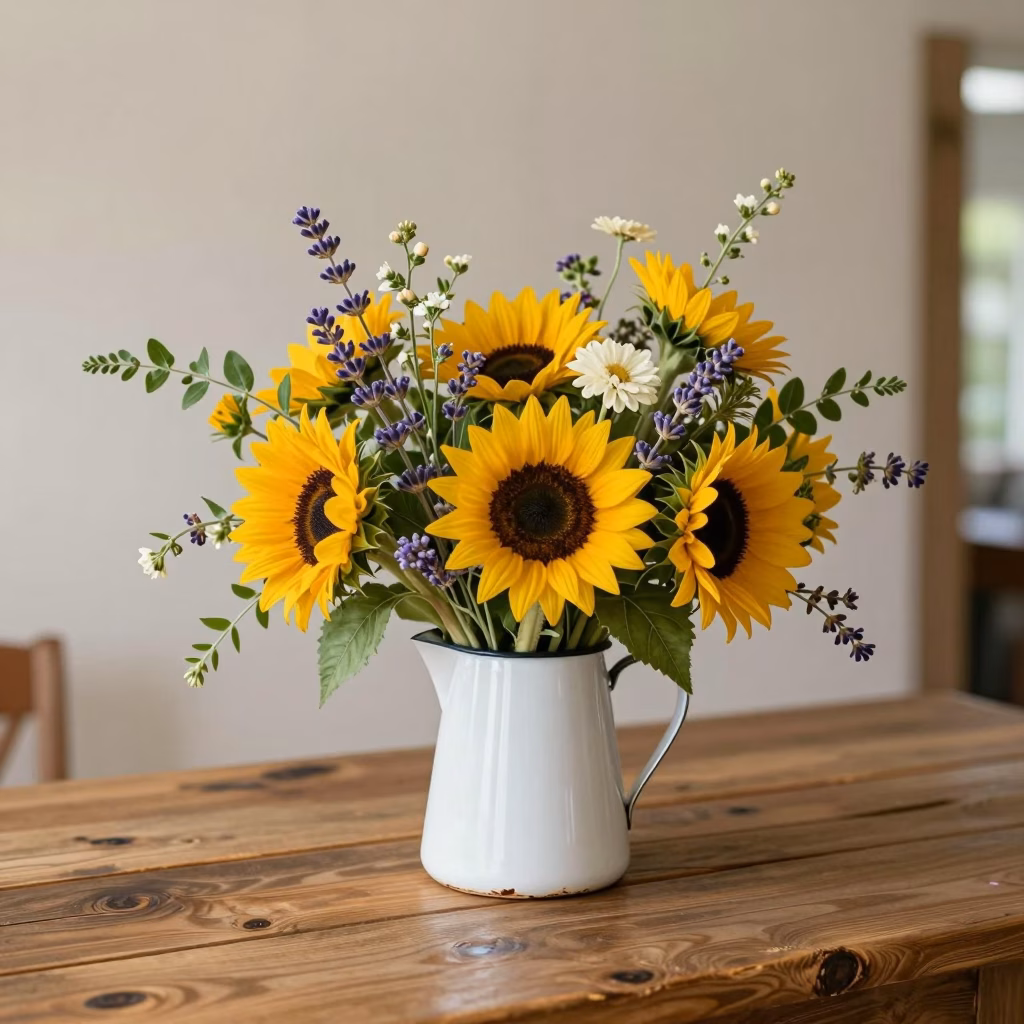 Bouquet champ&ecirc;tre de mariage avec pivoines roses, eucalyptus et gypsophile sur fond de nature