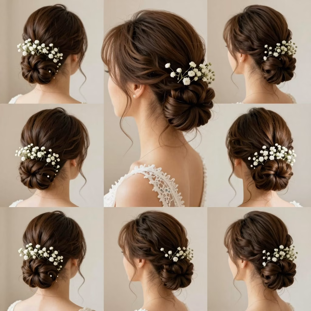D&eacute;clinaisons de chignons de mariage&nbsp;: tress&eacute;, flou et orn&eacute; de fleurs