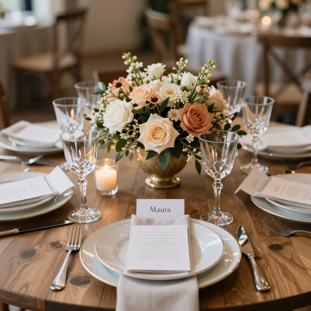 Décoration de table de mariage élégante avec centres de table floraux
