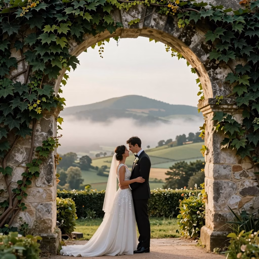 Elopement devant un ch&acirc;teau fran&ccedil;ais avec vue sur la campagne