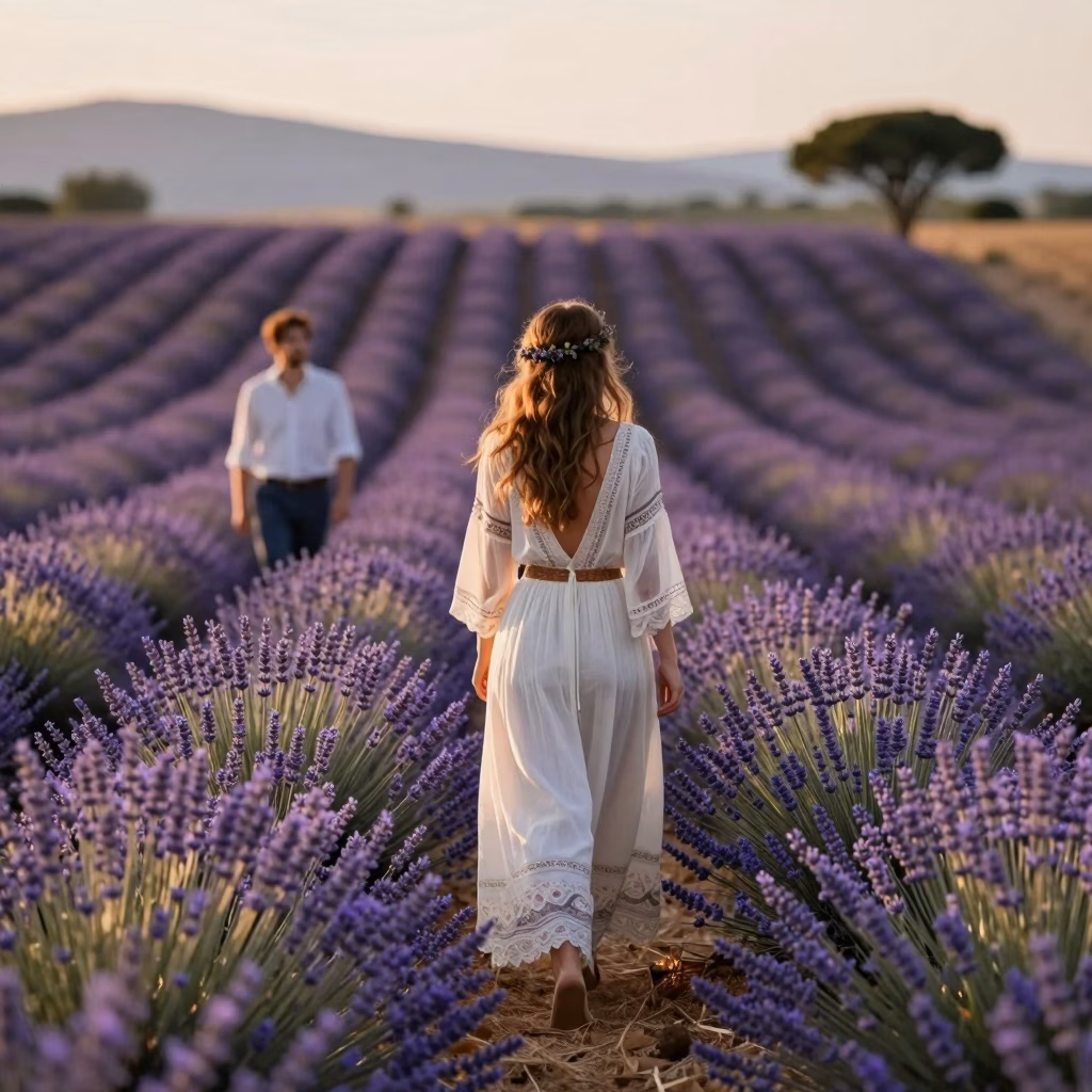 Elopement en Provence dans les champs de lavande au coucher du soleil