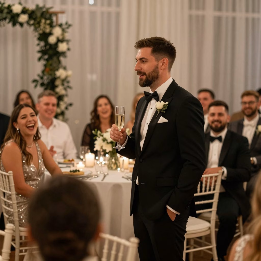 Couple &eacute;coutant un discours &eacute;mouvant lors de la c&eacute;r&eacute;monie de mariage