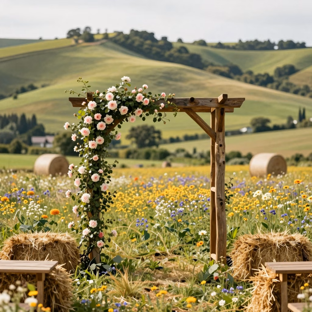 Cérémonie champêtre dans une prairie de fleurs sauvages