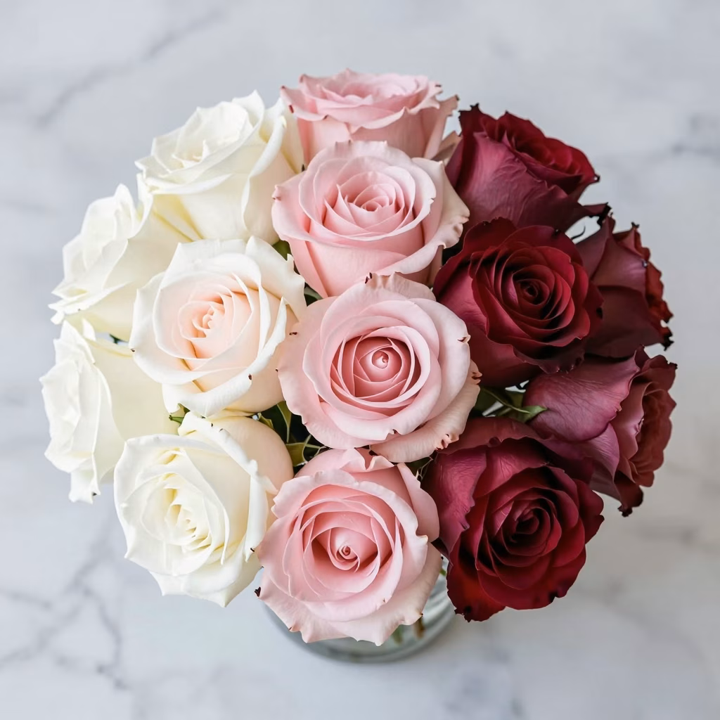 Dégradé de fleurs de mariage du blanc au bordeaux profond