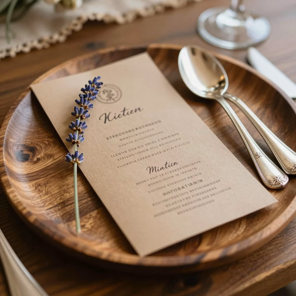 Table champ&ecirc;tre de mariage dress&eacute;e avec centres de table en fleurs sauvages, vaisselle vintage et couverts dor&eacute;s